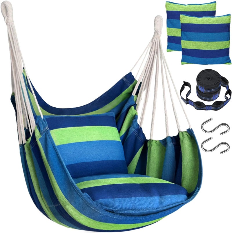 Halalona Hammock Chair Hanging Hammock Chair Rope Swing 2 Cushions Included-Sturdy & Durable Soft Cotton Hand Woven Hammock Swing for Bedroom, Porch, Patio-Indoor/Outdoor - Image 1